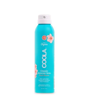 COOLA Organic Sunscreen SPF 70 Sunblock Spray  Dermatologist Tested Skin Care for Daily Protection  Vegan and Gluten Free  Peach Blossom  6 Fl Oz 1 Pack