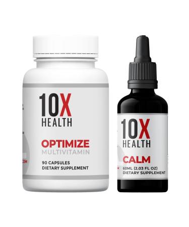 10X Health Optimize Daily Methylated Multivitamin & Calm Bundle - Multinutrient Capsules L Theanine & GABA Liquid