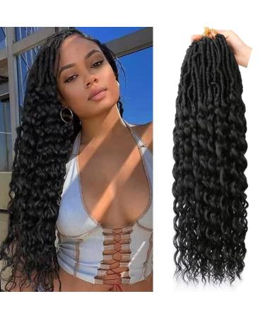 JVILO Goddess Locs Crochet Hair 24Inchs 126Strands/7Packs Synthetic Faux Locs Crochet Hair With Curly Ends New Soft Locs Crochet Hair Deep Wavy Crochet Hair for Black Women (1B 24INCH) 1B 24 Inch