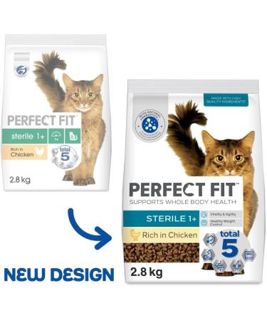 Perfect Fit Sterile Adult 1+ Complete Dry Cat Food for Adult Cats Aged 1+ Years Rich in Chicken 3 Bags (2.8 kg) Adult Sterile Chicken 2.8 kg (Pack of 3) - Buy Online on GoSupps.com
