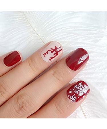 Vatocu Christmas Red False Nails - Snowflake, Elk, Snowman Design | Short Press on Acrylic Stick on Nails for Women (24pcs) - Buy Online on GoSupps.com