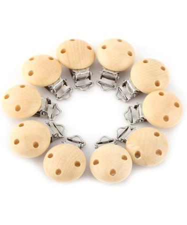 Cute Round Wooden Baby Pacifier Clips - 10pcs Set | Nipple Clamps for Infants | International Shipping Available - Buy Online on GoSupps.com