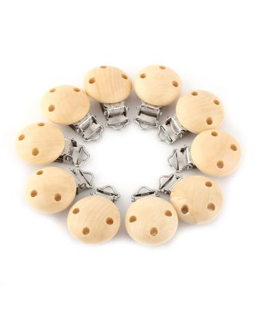 10pcs Cute Round Wooden Baby Pacifier Clips - Infant Nipple Clasps with 3 Holes for Safe Teething - Buy Online on GoSupps.com