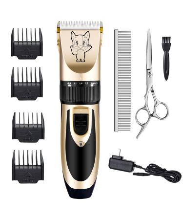 Dog Grooming Kit Clippers, Low Noise, Electric Quiet, Rechargeable, Cordless, Pet Hair Thick Coats Clippers Trimmers Set, Suitable for Dogs, Cats, and Other Pets Gold