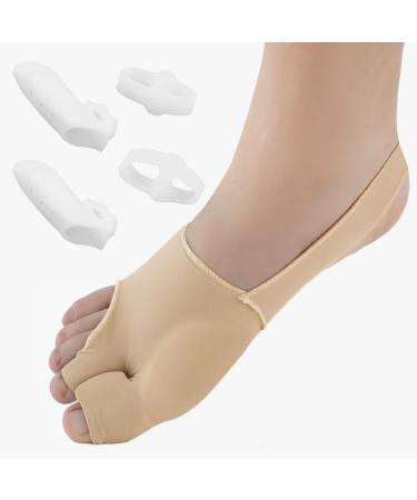 Huninpr Bunion Corrector & Bunion Relief Protector Sleeves Kit -3 Pack Set,Non-Surgical Hallux Valgus Correction, Big Toe Separator Pain Relief, Big Toe Straightener Pain Relief, Day Night Support Beige