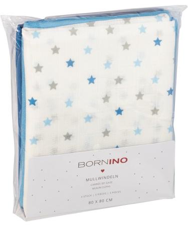 Bornino Basics Mullwindeln 80x80 cm (3-Pack) - Soft Cotton Molton Towels - Ideal Cuddly Cloth & Blanket - Blue/White - Buy Online on GoSupps.com