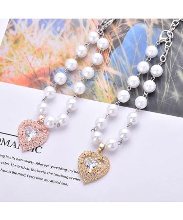 Rayminsino Pet Necklace - Cardiac & Cat Pearls Shiny Gemstones Pearl-Strass Collar for Small Dogs & Cats | Wedding Jewelry in Silver - Buy Online on GoSupps.com
