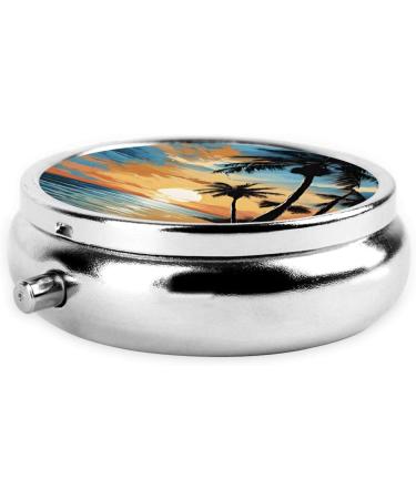 Tropical Sunset Mini Round Pill Box | 3 Compartment Portable Pill Organizer for Travel Home & Office - Buy Online on GoSupps.com