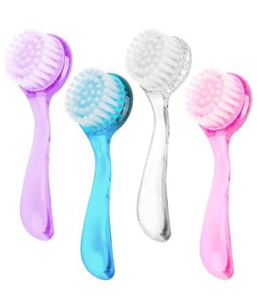 HCJ 4 Pieces Facial Cleansing Brush Soft Bristle Facial Brush Scrub Exfoliating Facial Brush with Acrylic Handle  Face Wash Scrub Exfoliator Brush for Face Care Makeup Skincare Removal (AA)
