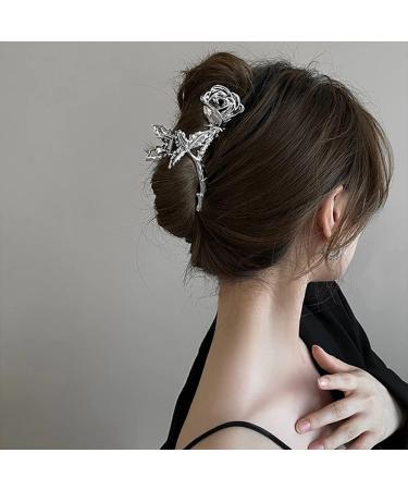 Valentine's Day Flower Hair Claw Clip - Exquisite Silver Hairpin for Women - Buy Online on GoSupps.com