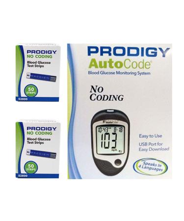 Prodigy AutoCode  Talking Blood Glucose Meter Plus 2 Boxes (100ct) Prodigy Test Strips