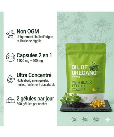G lules d'Huile d'Origan et Nigelle - Extrait d'Origan ( quivalent 6000 mg) avec Huile de Graines Noires (200 mg) - Sans OGM ni Gluten - 300 Capsules Molles - Buy Online on GoSupps.com