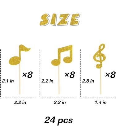 Ambishi 24pcs Music Notes Cupcake Toppers/Musical Theme Birthday Baby Shower Wedding Party Decoration/Rock Music Concert Theme Party Cupcake Picks/Gold Glitter - Buy Online on GoSupps.com
