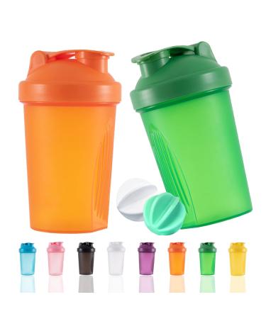 YayoNung protein Shaker bottle 400 ml leak -proof BPA free protein shaker for supplement shakes with sieve & scale fitness mixer for creamy whey protein powder shakes (orange+green (2PCs) 400ml orange+green
