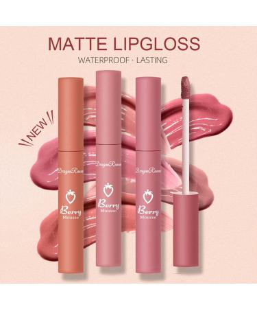 Nude Matte Liquid Lipstick Set - Long-Lasting, Moisturizing, Waterproof | 3 PC Natural Matte Velvet Lip Tint & Gloss Kit for Women & Girls - Buy Online on GoSupps.com
