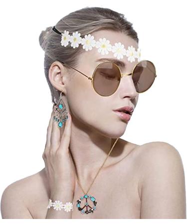 amangul Hippie Costume Set Include Sunglasses Headband Peace Sign Necklace and Earring 60s 70s Style Vintage Costume(Md0906P22) - Buy Online on GoSupps.com