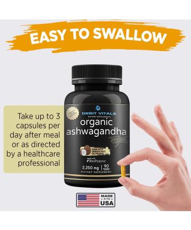 Organic Ultra High Strength Ashwagandha Root 2250mg with MCT Oil & Black Pepper - 90 Vegan Capsules for Stress & Immune Support - Buy Online on GoSupps.com