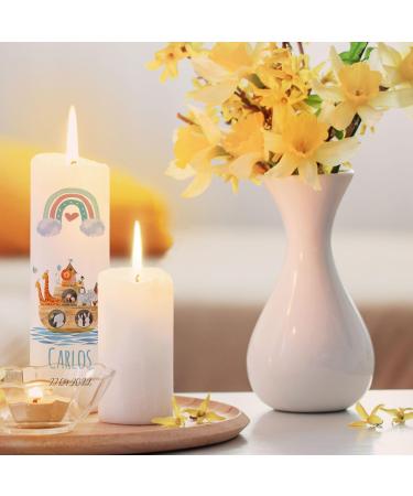 Personalized Gravure Printed Baptism Candle | Ark Rainbow Design | High-Quality Christening Gift for Boys & Girls | 250/80 mm Blue - Buy Online on GoSupps.com
