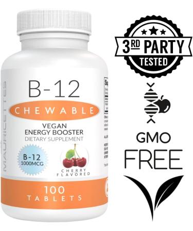 Mauricettes Chewable Vegan B12 Methylcobalamin - Cherry Flavored 1000 Tablets - Energy & Immune Support - Buy Online on GoSupps.com