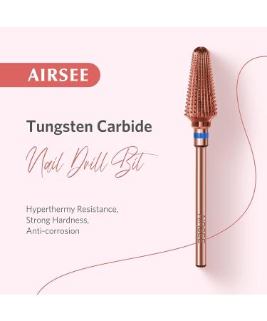 AIRSEE Tungsten Carbide Nail Drill Bit - Rose Gold Tornado Medium-M, Fast Gel Removal, 3/32 Shank, Right Hand, Salon Quality - Buy Online on GoSupps.com
