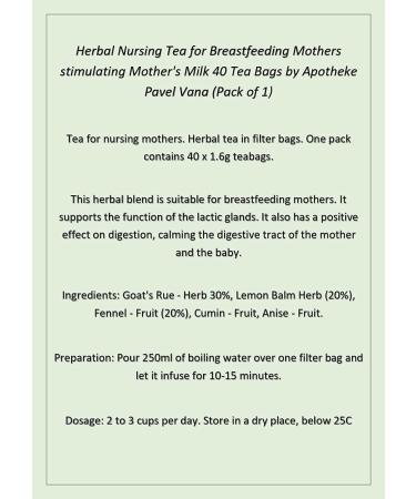 Herbal Tea for Breastfeeding Nursing Mothers stimulating Mother's Milk 40 x 1.6g Tea Bags (1) - Buy Online on GoSupps.com