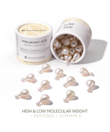 SKINWORKS Hyaluronic Acid Serum for Face - Anti Aging, Hydrating Glow Moisturizer - 30 Capsules, 0.61 Fl Oz (BIODEGRADABLE) - Buy Online on GoSupps.com