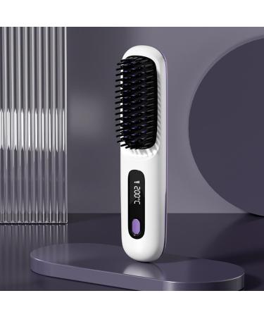 Cordless Hair Straightener Brush | USB Charging Hot Comb with LCD Display | 3 Heat Levels Fast Heat-Up | Portable Ion Styling Tool for Women - White - Buy Online on GoSupps.com