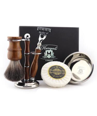 Wooden shaving set customizable with 3 blades shaving brush soap dish in gift box