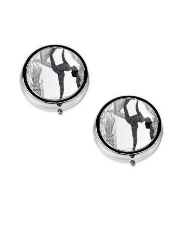 (New Love Gymnastics) Round Pill Box 3 Compartment Pill Box Mini Decorative Pocket Purse Portable Travel Medicine Tablet Vitamin Holder Organizer Pill Case