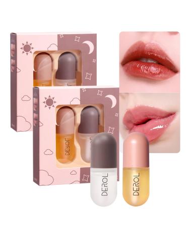 Wenrny Lip Plumper Set 2 Set Natural Lip Plumper and Lip Care Serum 5.5ML Day and Night Lip Plumper Serum Lip Enhancer Hydrating Lip Mask Women Lip Plumper Gloss Kit Moisturizing Long-lasting