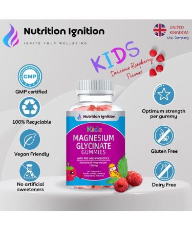 Kids Magnesium Glycinate Gummies with Pre and Probiotics -110mg Elemental Magnesium per Gummy - Buy Online on GoSupps.com