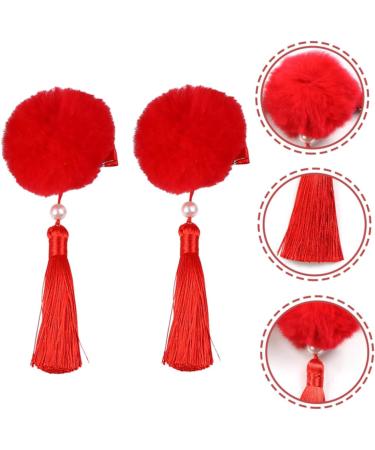 Housoutil 3 Pairs Tassel Hair Ball Hair Clip Chinese Knot Hair Clips Long Tassel Hair Barrettes Girl Hair Clips Girls Tiara Cosplay Hair Pin Artificial Fur Red Temperament Accessories Child - Buy Online on GoSupps.com