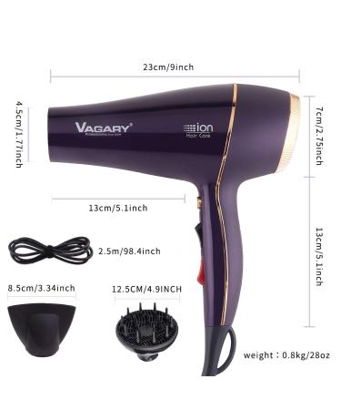 VAGARY Professional Salon Hair Dryer 2200w with Ionic Technology | Powerful AC Motor, Low Noise, 2 Speeds & 2 Heat Settings | Includes Diffuser & Concentrator - Buy Online on GoSupps.com