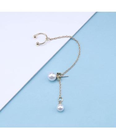 Vintage Pearl Cuff Chain Earrings - Gold Dangle Cartilage Helix Ear Cuffs for Women & Girls - Buy Online on GoSupps.com