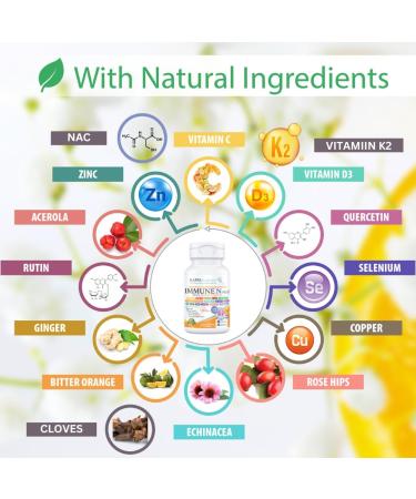 (90 Capsules) NAC 600mg Quercetin 1 000mg Vitamin C 500mg Zinc 50mg Vitamin D3 5 000iu Selenium Copper Acerola Ginger Rutin Citrus Bioflavonoids Rose Hips Echinacea Immune N Plus 15 in 1 90 Count (Pack of 1) - Buy Online on GoSupps.com