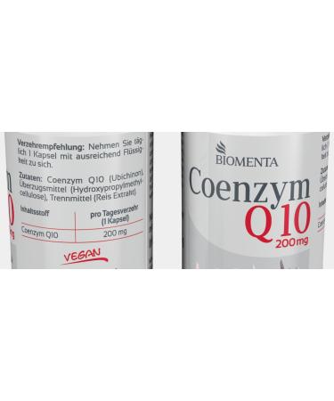 BIOMENTA Coenzyme Q10 - 90 Vegan Capsules | High Dose 200mg Ubiquinone | Premium Quality Supplement | Fast Worldwide Shipping - Buy Online on GoSupps.com