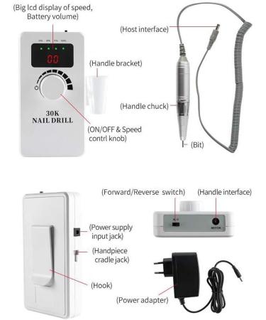 Electric Nail Drill Machine Portable Electric Nail Files 30000RPM Nail Polisher Set Pedicure Manicure Tool with 6 Nail Bits and 6 Sanding Bands Nail Buffer Manicure Pe - Buy Online on GoSupps.com