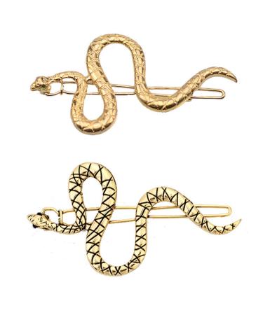 LEORX 4pcs Snake Hair Clip Vintage Decorative Metal Hair Pins for Women Girls (Golden  Ancient Gold)