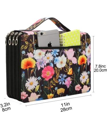 YZK 200 Slots Colored Pencil Case-Twill Oxford Pencil Holder with Zipper Closure Colored Pencil Orangizer for Watercolor Pens or Makers Large Capacity Pencil Case for Artist or Student (Black Flower) A Black Flower 200 Slots - Buy Online on GoSupps.com