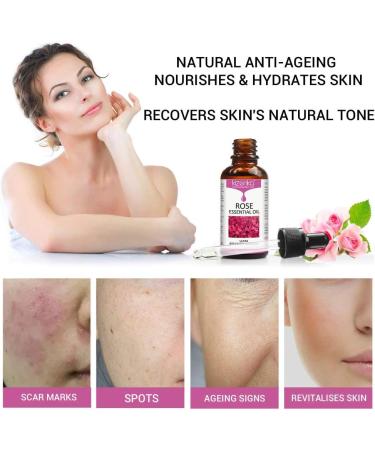 OEWWEX Rose Essential Oil for Face Skin Oil with Vitamin C/E/B3 Retinol Hyaluronic Acid for Smoothing Anti Aging Wrinkles and Moisturizing Skin Body Apply for Aromatherapy and Relaxation 30ml - Buy Online on GoSupps.com