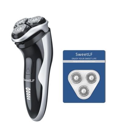 SweetLF Electric Razor for Men- New (Plus 3 Blades) IPX7 Waterproof Wet and Dry Use 120 Running Time Rechargeable Mens Electric Razor 2 Years Warranty (Black) Bright Black