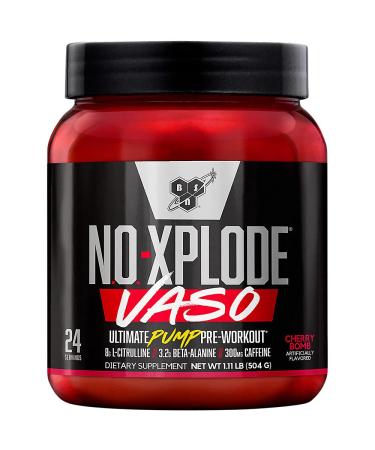 BSN N.O.-XPLODE Vaso Pre Workout Powder with 8g of L-Citulline and 3.2g Beta-Alanine and Energy, Flavor: Cherry Bomb, 24 Servings