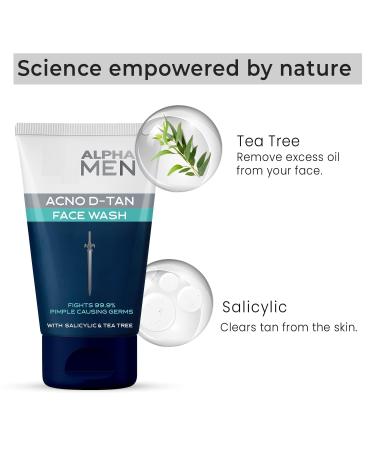 MU New A.LPHA MEN Acno D-TAN Face Wash with Tea Tree for Oily Skin | Detan Face Wash for TAN Removal | Removes Acne and Dirt (100 gm - pack of 1) - Buy Online on GoSupps.com