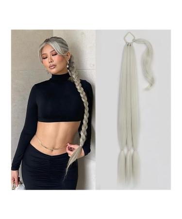 Hair Bun 26/34 Inch Long Braided Ponytail Lengthening Synthetic Ponytail Headband Harness Wig Piece Bun for Women's Daily Use Hair Extension Hair Piece (Color : Platinum Blonde Size : 26inches) 26inches Platinum Blonde