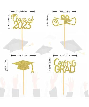 JINGLING Graduation Cake Lids Cupcake Toppers with Graduation Pack of 24 - Glitter Class of 2023 Graduation Cupcake Toppers Diploma Grade Caps Cake Toppers Picks for Graduation Gold - Buy Online on GoSupps.com