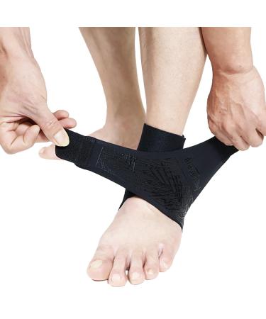 Braveway Plantar Fasciitis Ankle Support Breathable Adjustable Sports Running Basketball Tennis Volleyball (Large) Black