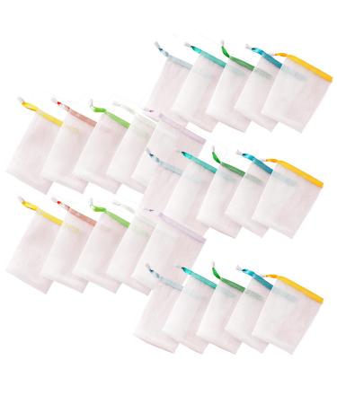SCORYULE 25 PCS Mesh Soap Saver Bag Double Layer Net Soap Sack Bags with Drawstring for Foaming Drying Shower (Assorted Colors)