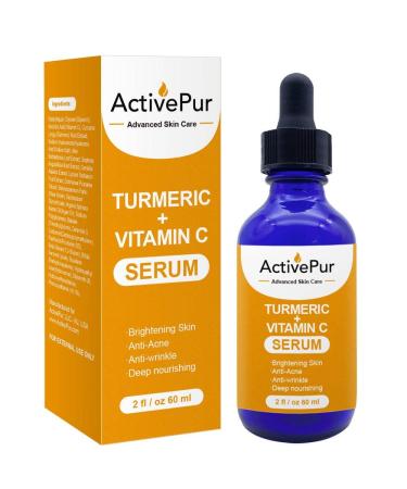 ActivePur  Turmeric Vitamin C Serum for Face (2 Oz/60 ml) HA Serum Aloe Shea Butter Witch Hazel Jojoba Vitamin E Collagen Anti Aging Antioxidants Wrinkle Age Spots Moisturizer Radiant Rejuvenate Skin