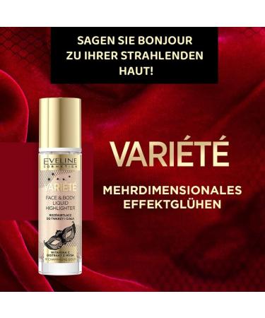 Eveline Cosmetics Varit Liquid highlighter for face and body No 01 Champagne Gold versatile formula for cheeks eyes lips and body enriched with vitamin C and iris extract - Buy Online on GoSupps.com