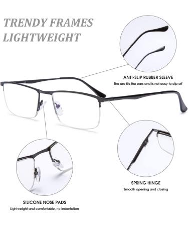 LANOMI Blue Light Filter Reading Glasses for Men - Rectangular Metal Half Frame 2.0 Diopters Strength Perfect for Computer Use - Buy Online on GoSupps.com